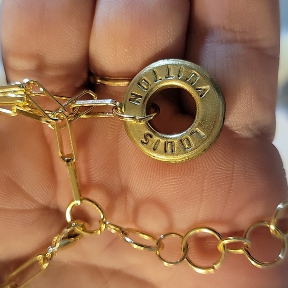 Authentic Louis Vuitton brass grommet circle Charm on a necklace - Picture 3 of 4